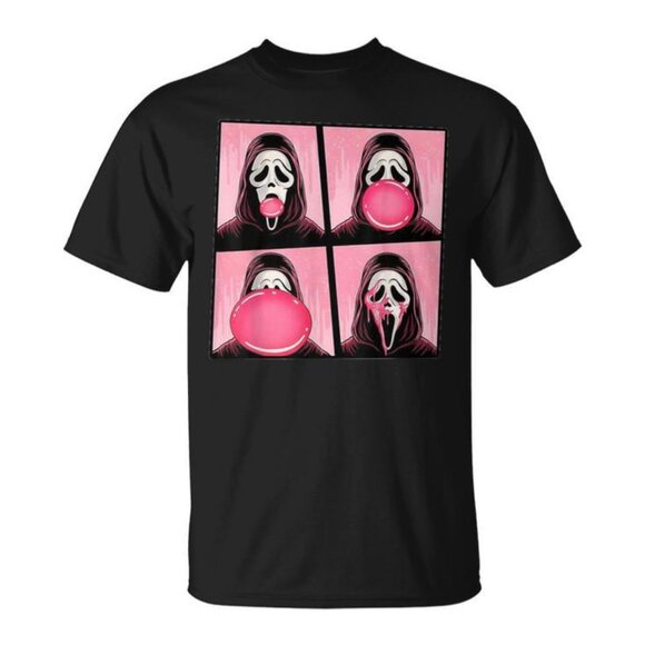 Scary Face Bubble Gum In October We Wear Pink Ghost Meme T-Shirt 150 - Picture 1 of 5